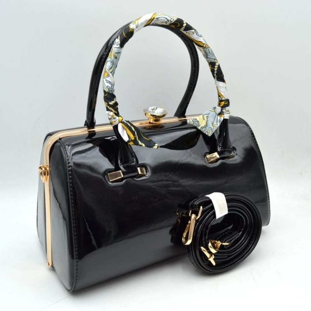 Chic Black Crossbody Bag with Gold Accents